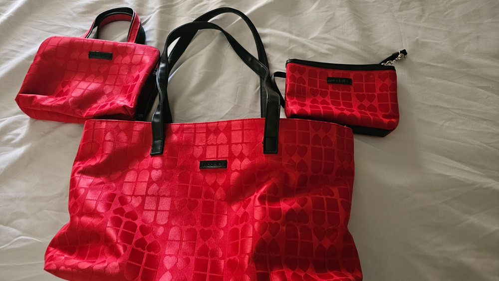 NWOT Lot of 3 Modella Bags - tote, wristlet and make up bag Cute Red Textures
